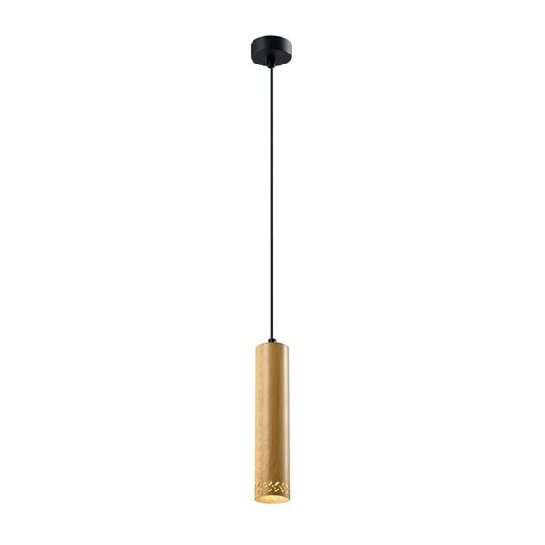 Черна висяща лампа с дървен абажур ø 7 cm Tubo - Candellux Lighting