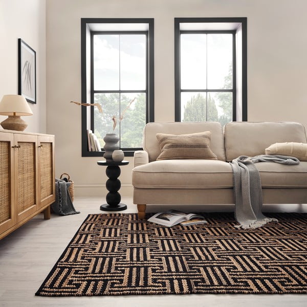 Черен/естествен ръчно изработен килим със смес от юта 120x170 cm Meander Jute – Flair Rugs-image-2