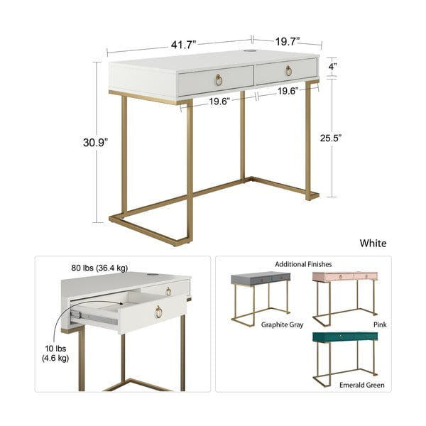 Сива работна маса Camila - CosmoLiving by Cosmopolitan-image-3