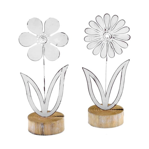 Комплект от 2 малки метални декорации върху дървена основа с мотиви на цветя Ego Dekor, 9 x 21,5 cm - Ego Dekor