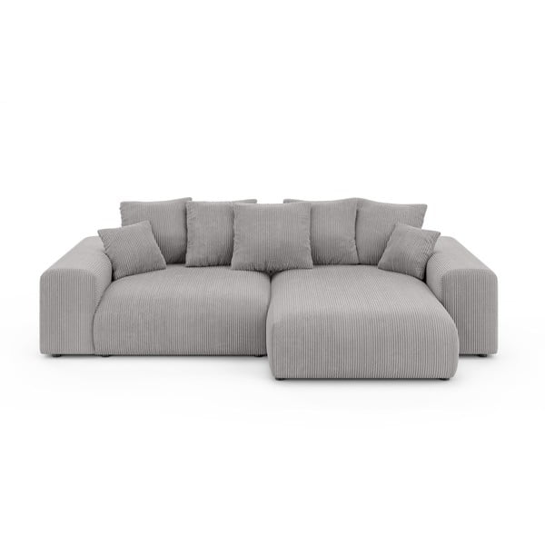 Светлосив разтегателен ъглов диван с място за съхранение от рипсено кадифе (променлив) Luma – Ropez
