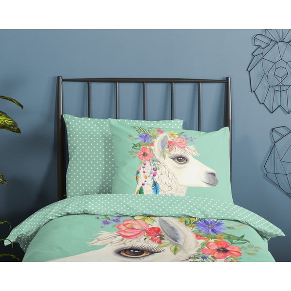 Единично удължено памучно детско спално бельо в цвят мента 140x220 cm Joey – Good Morning-image-2