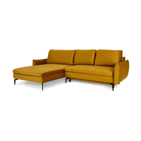 Жълт кадифен ъглов разтегателен диван , ляв ъгъл Fira - Bonami Selection