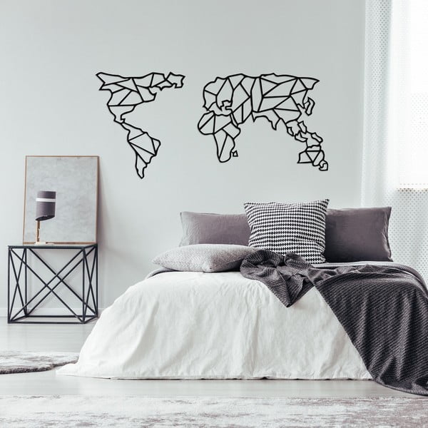 Черна метална декорация за стена Карта, 120 x 58 cm Geometric World - Wallity