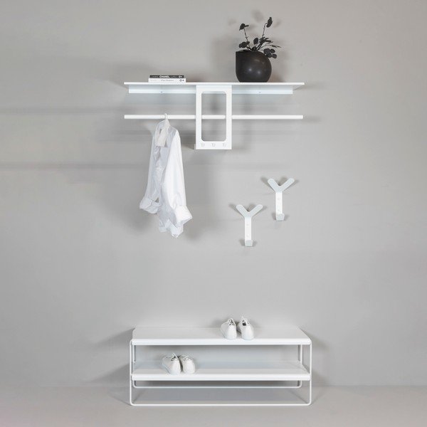 Бяла стоманена стенна закачалка с рафт 100 cm Luno Small – Spinder Design-image-4