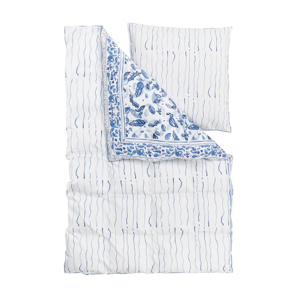 Бяло и синьо спално бельо за единично легло от памучен сатен , 135 x 200 cm Ryle - Westwing Collection