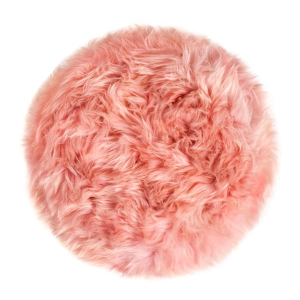 Růžový podsedák z ovčí kožešiny na jídelní židli Royal Dream Zealand Round, ⌀ 35 cm