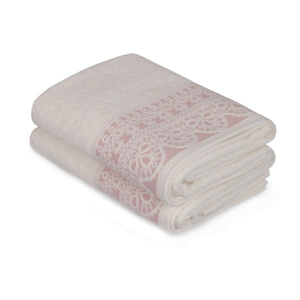 Комплект от две бели кърпи с розов детайл Romantica, 90 x 50 cm - Soft Kiss
