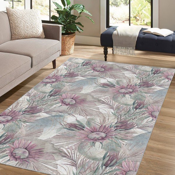 Лилаво-сив килим подходящ за пране 80x150 cm Dusty Flowers – Mila Home-image-4
