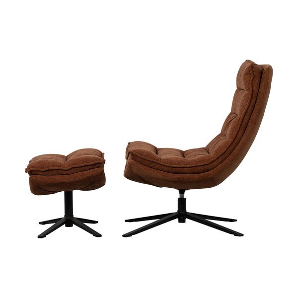 Кафяв въртящ се шенилов фотьойл с табуретка Kube – WOOOD-image-2