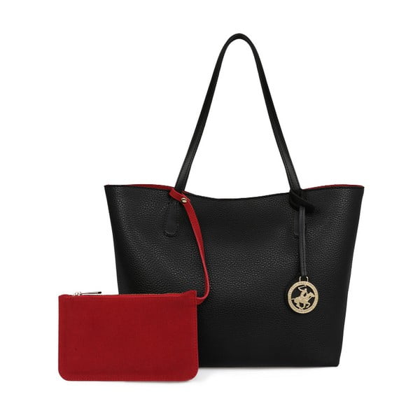 Черна дамска чанта с червен интериор Beverly Hills Polo Club Celeste - BHPC