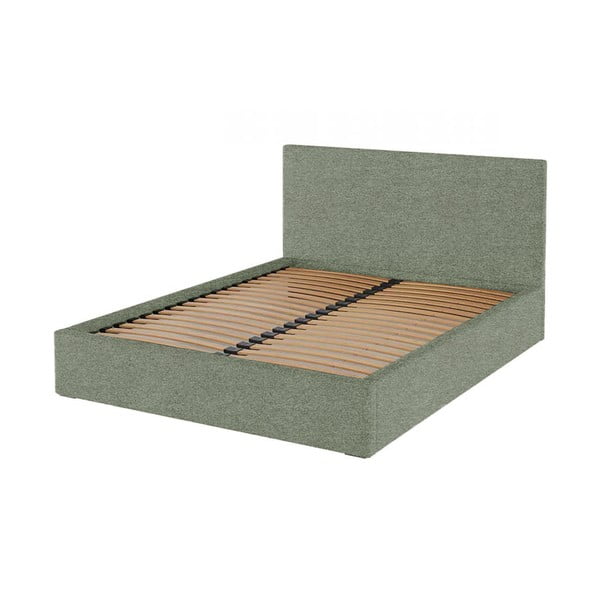 Зелено тапицирано двойно легло с място за съхранение с включена подматрачна рамка 180x200 cm Bufo – MESONICA-image-3