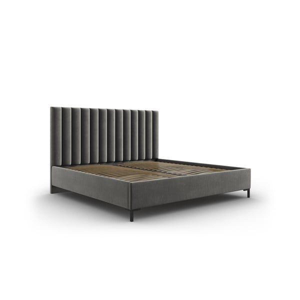 Сиво тапицирано двойно легло с място за съхранение с включена подматрачна рамка 200x200 cm Casey – Mazzini Beds