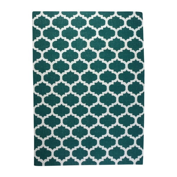 Vlněný koberec Geometry Guilloche Green & White, 160x230 cm