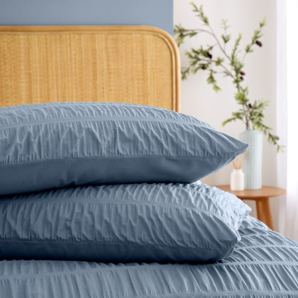 Синьо  единично  крепирано спално бельо 135x200 cm Seersucker – Catherine Lansfield-image-3