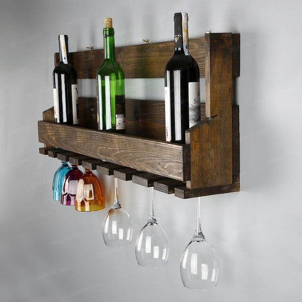 Ръчно изработена поставка за вино и чаши от масивно дърво Catalin Faina, 90 x 30 x 12 cm - Evila Originals-image-1