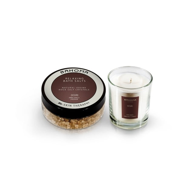 Комплект от сол за вана и ароматна свещ с аромат на кехлибар и лилия - Bahoma London