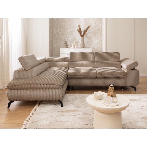 Кафяв ъглов диван от рипсено кадифе (ляв ъгъл/L форма) Marbeya  – Ropez-image-4