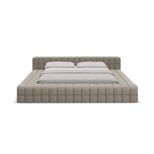 Двойно легло кафяво-сиво тапицирано с включена подматрачна рамка 160x200 cm Akela – Makamii-image-2