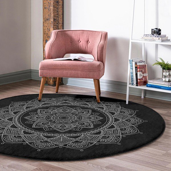 Черен кръгъл килим подходящ за пране и за прахосмукачки роботи ø 100 cm Comfort – Mila Home-image-3