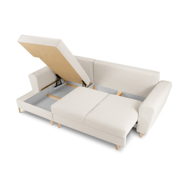 Бежов разтегателен ъглов диван с място за съхранение от прежда с примки от букле (ляв ъгъл) Kyoto – Cosmopolitan Design-image-3