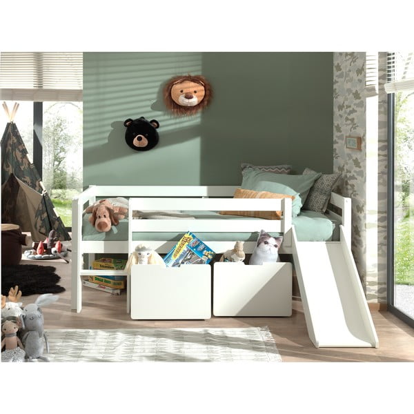 Бяло детско повдигнато легло с пързалка , 90 x 200 cm Pino - Vipack-image-3