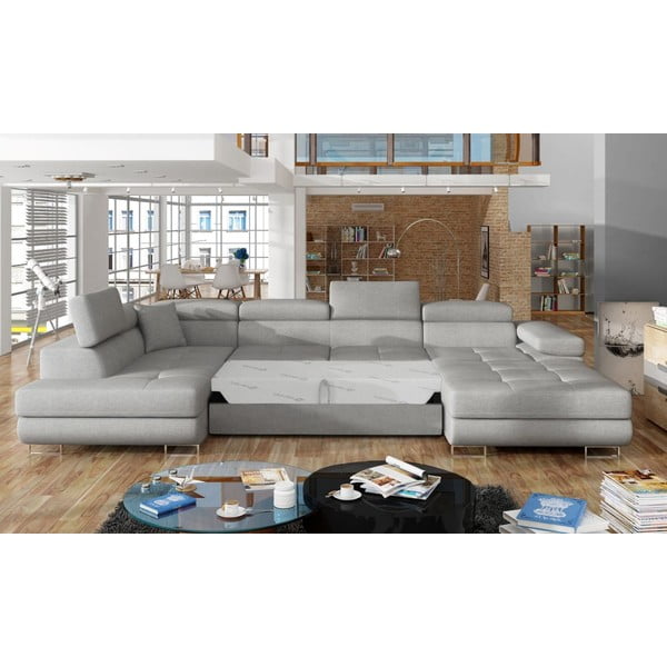 Светлосив разтегателен ъглов диван с място за съхранение (ляв ъгъл U форма) Rodrigo – ELTAP-image-2