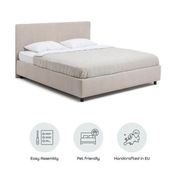 Бежово тапицирано двойно легло с място за съхранение и включена подматрачна рамка 160x200 cm Myra Slim Line – Bonami Selection-image-4