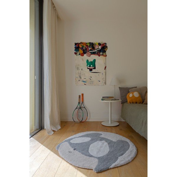 Сив и кремав вълнен ръчно изработен детски килим подходящ за пране ø100 cm Astromouse – Lorena Canals-image-4