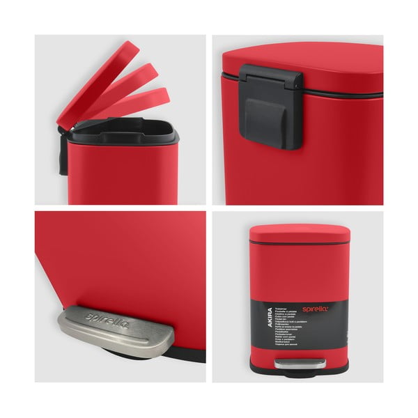 Червено стоманено кошче за боклук с педал 5 l   Akira – Spirella-image-4