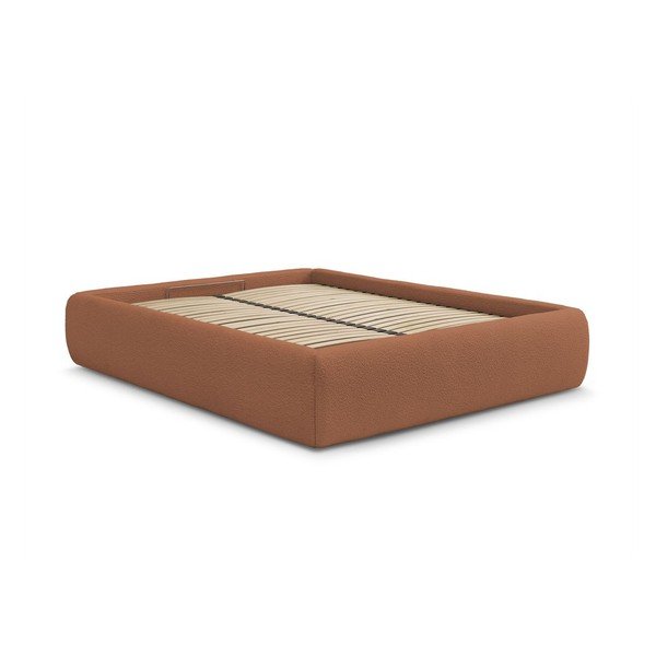 Оранжево тапицирано двойно легло без табла с място за съхранение и включена подматрачна рамка 160x200 cm Inera – Bobochic Paris