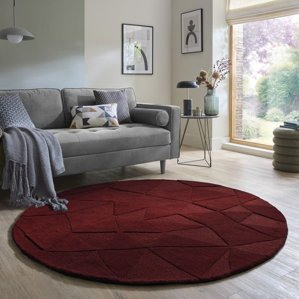 Ръчно изработен вълнен кръгъл килим в цвят бордо ø 160 cm Shard Red – Flair Rugs-image-1