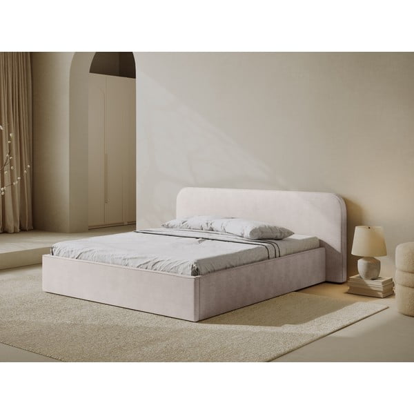 Бяло двойно тапицирано легло с място за съхранение с включена подматрачна рамка 180x200 cm Elizabeth – Micadoni -image-1