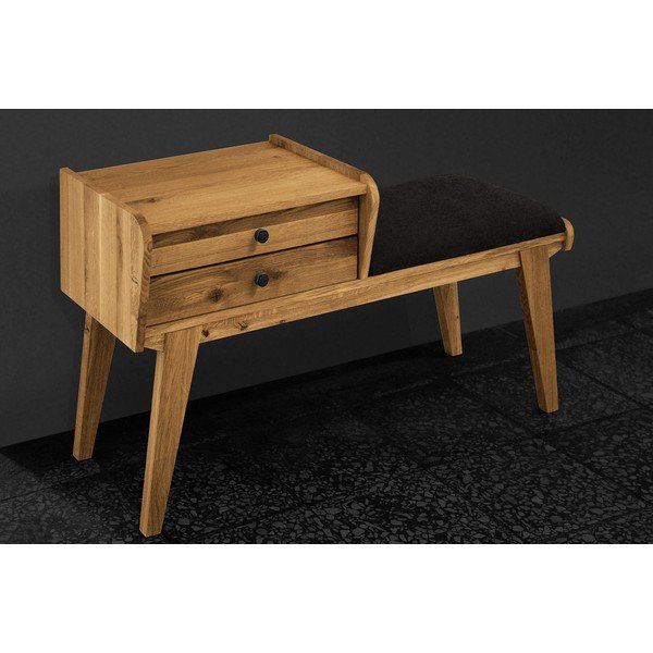 Пейка с чекмеджета от дъбова дървесина със сива седалка Retro - The Beds-image-3