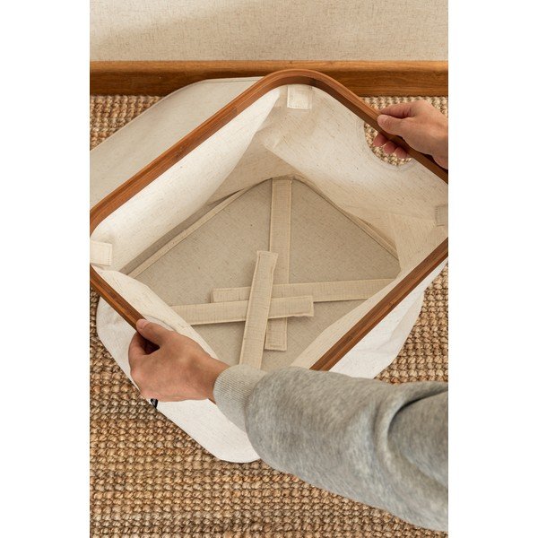 Кремава текстилна кутия за съхранение с капак 40,5x33x30 cm Bamboo/Linen – Bigso-image-2