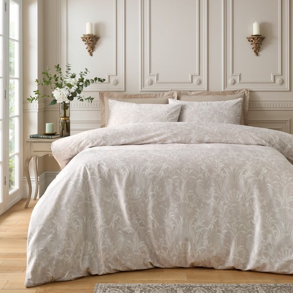 Бежово двойно  спално бельо 200x200 cm Bridgerton Regal Birds – Catherine Lansfield-image-1