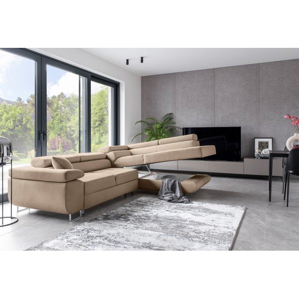 Бежов разтегателен ъглов диван с място за съхранение (десен ъгъл L форма) Anton – ELTAP-image-4