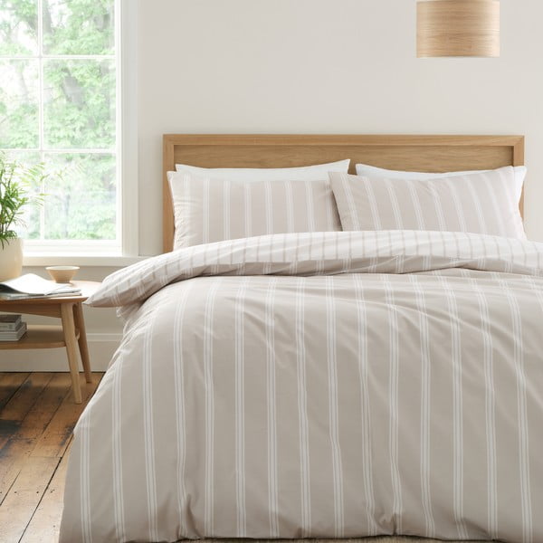 Бежово двойно удължено памучно спално бельо 230x220 cm Ashford Stripe – Bianca-image-1