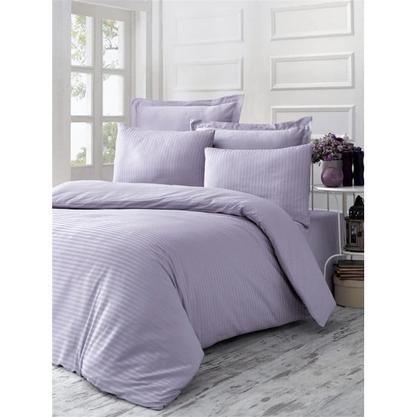 Лилаво памучно спално бельо от сатен за единично легло , 140 x 200 cm Line - Mijolnir