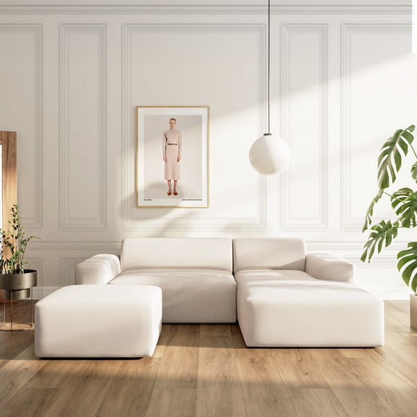 Бежов кадифен разтегателен ъглов диван с място за съхранение (десен ъгъл) Villet – Rodier-image-1