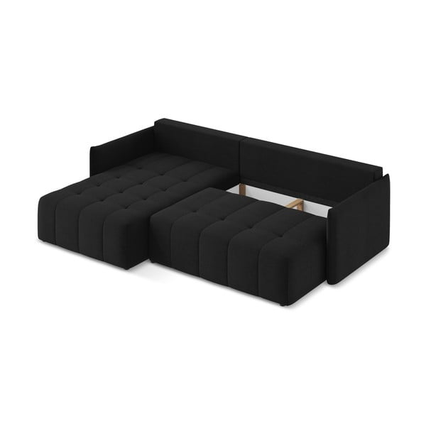Черен разтегателен ъглов диван с място за съхранение (ляв ъгъл) Moku – Makamii-image-3