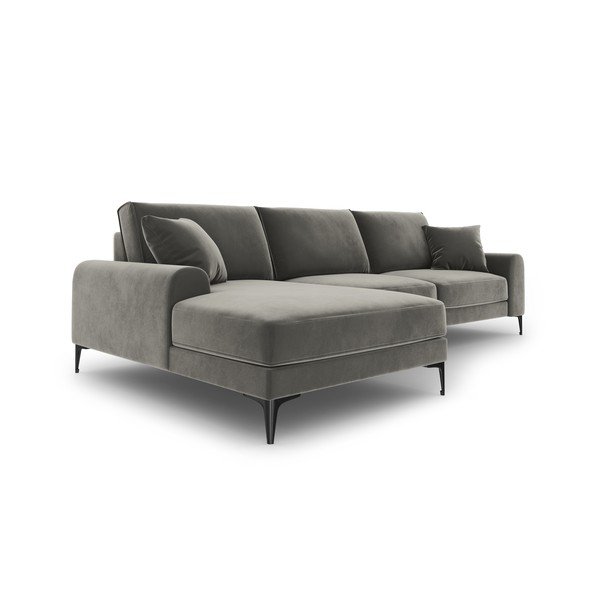 Светлосив ъглов диван от кадифе , ляв ъгъл Madara - Mazzini Sofas-image-4
