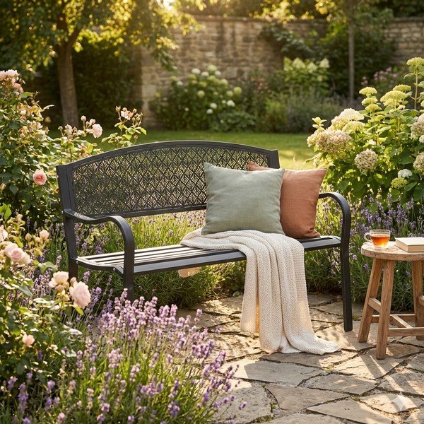 Антрацитна метална градинска пейка Lizette – Bizzotto-image-1