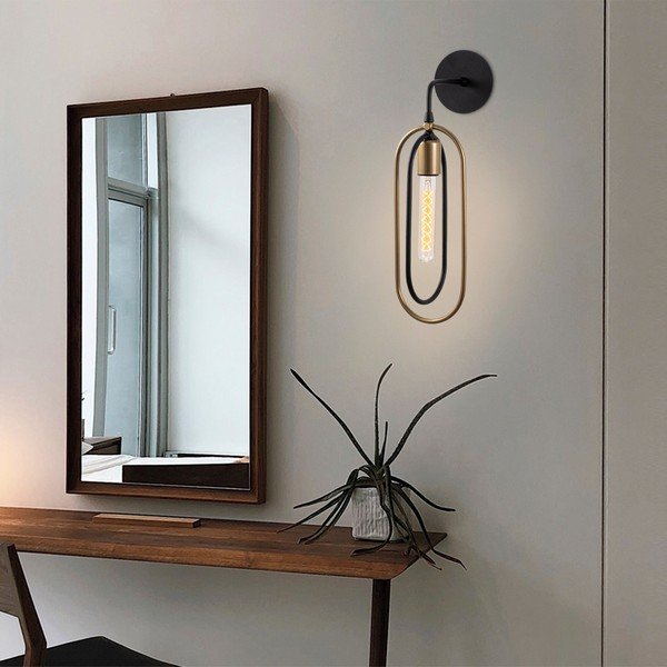 Черна и златисто стенна лампа Cerco – Opviq lights-image-1