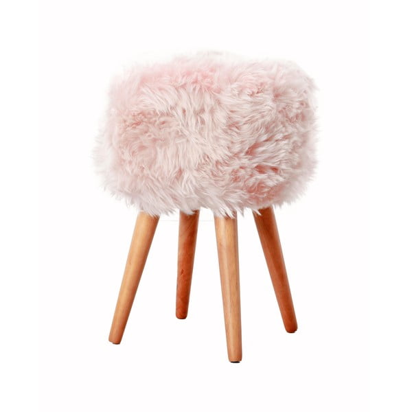 Табуретка с розова седалка от овча кожа , ⌀ 30 cm - Native Natural