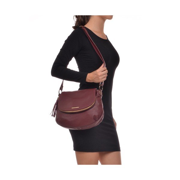Vínově červená kožená crossbody kabelka Isabella Rhea Martín-image-1