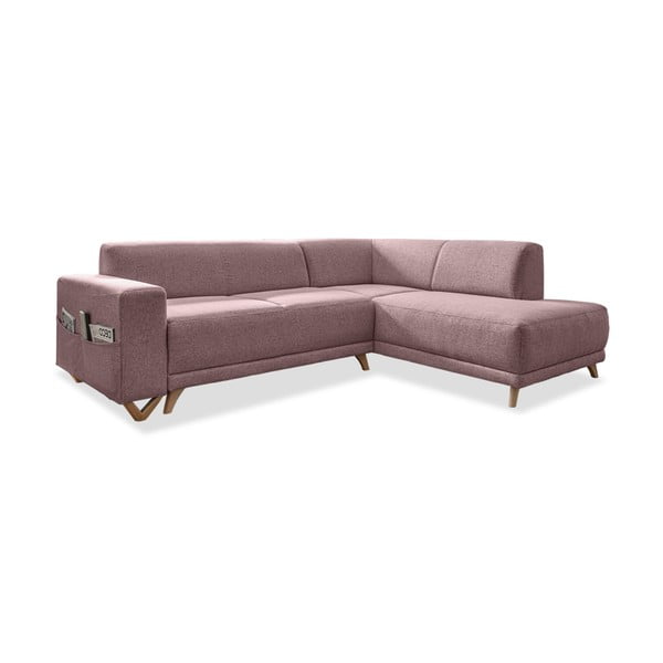 Розов разтегателен/с място за съхранение ъглов диван (десен ъгъл/L форма) Classy Sophie – Miuform