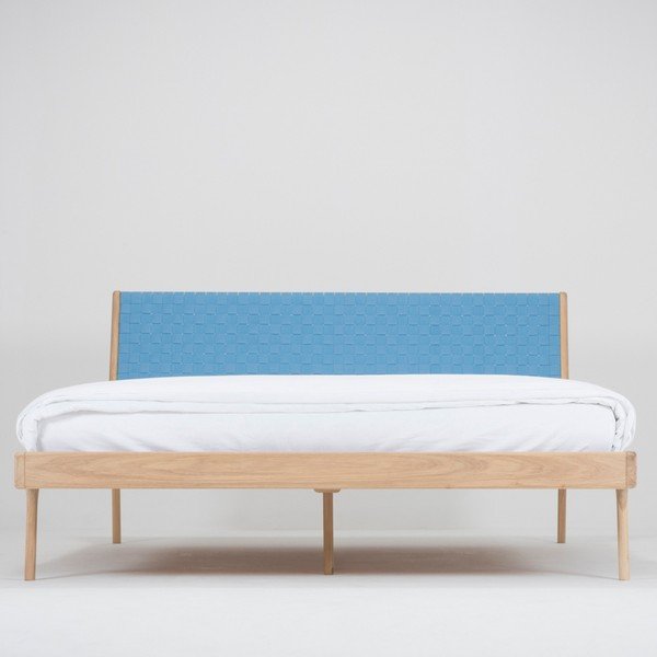 Масивно дъбово легло със синя табла , 160 x 200 cm Fawn - Gazzda-image-3