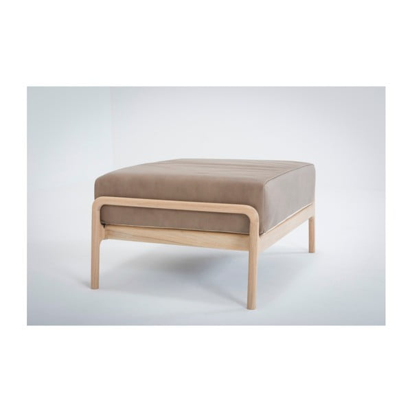 Светлокафява табуретка от биволска кожа с масивна дъбова конструкция Fawn - Gazzda-image-1