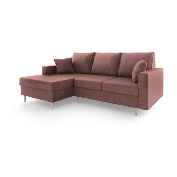 Разтегателен диван в светло бордо със система за съхранение Aubrieta, ляв ъгъл - Mazzini Sofas